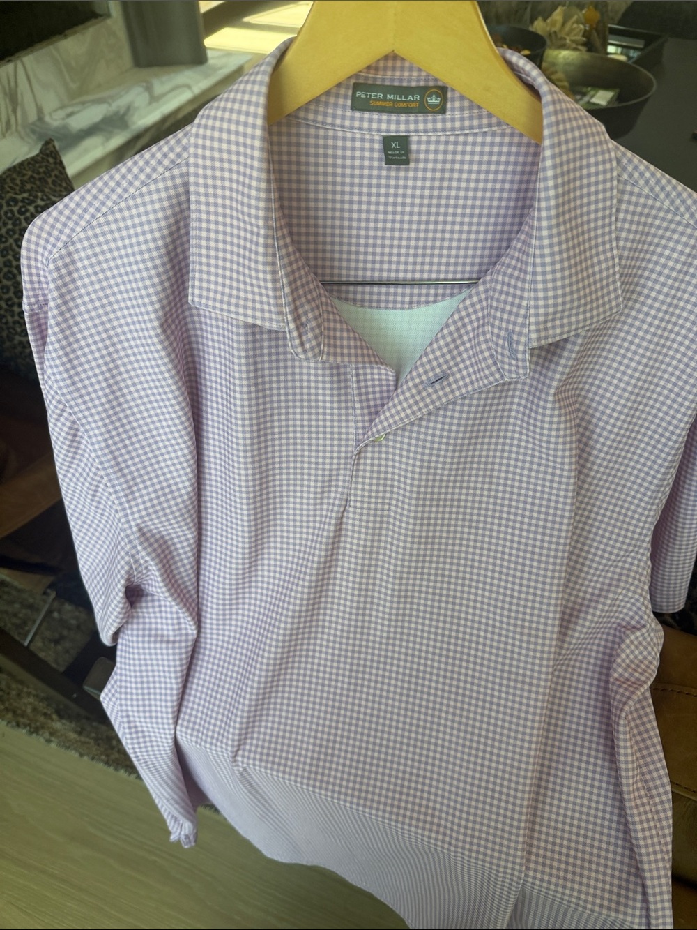 Peter Millar Lavender Gingham Short-Sleeve Polo